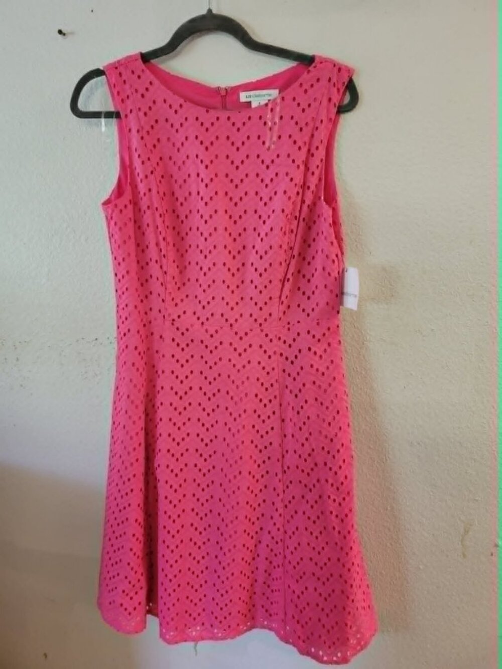 Liz Claiborne Sleeveless Dress Pockets Sz 8 Pink Eyelet Peekaboo NWT #260